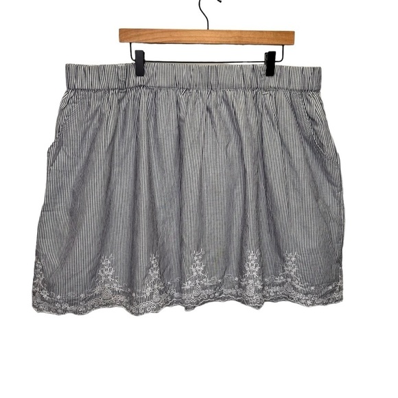 Addition Elle Pinstripe Aline Embroirdered Skirt Pockets Size 3X NWT - Picture 2 of 9